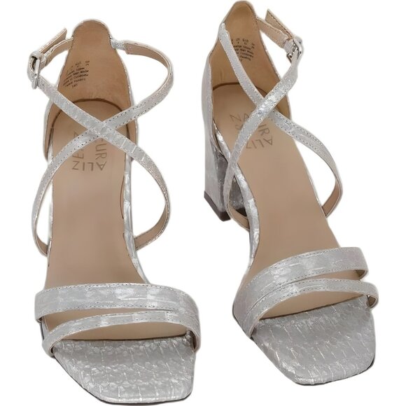 Naturalizer Vanessa Snake-Print Leather Dress Sandals Block Heel US 7W EU 37 - Picture 1 of 6